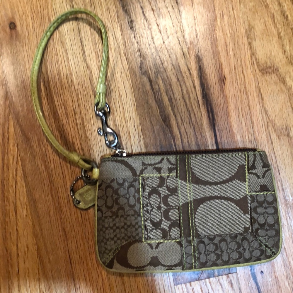 Coach wristlet with green/yellow accent